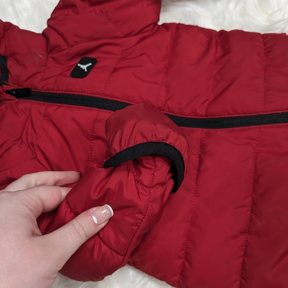 Jordan Jumpman Newborn Baby Red Zip-Up Puffer Snow Suit w/ Foldover Gloves/Socks - Picture 7 of 9